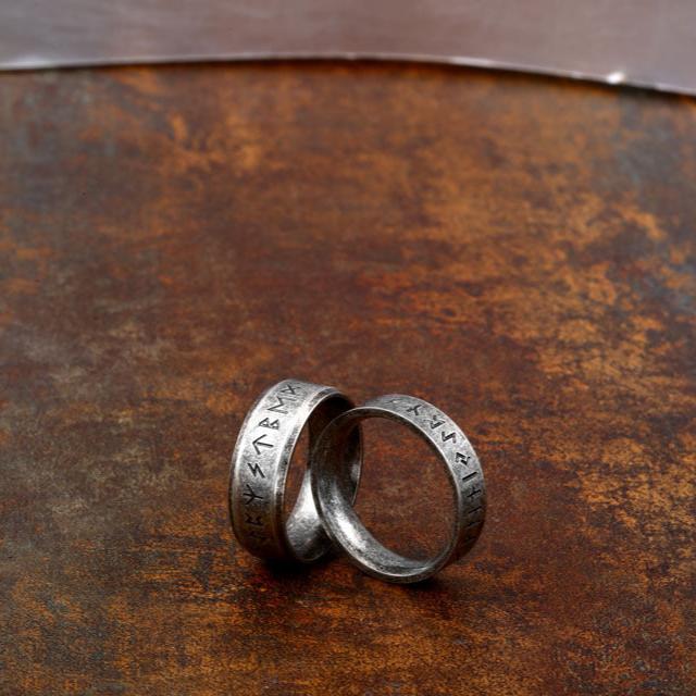 VINTAGE VIKING RUNES STAINLESS STEEL RING