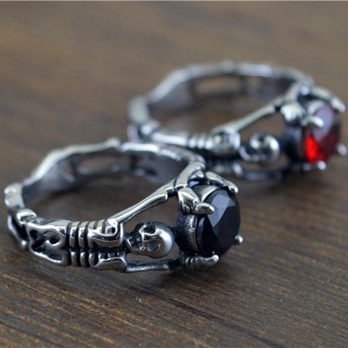 GOTHIC TRIBUTE GEM STAINLESS STEEL SKULL RING