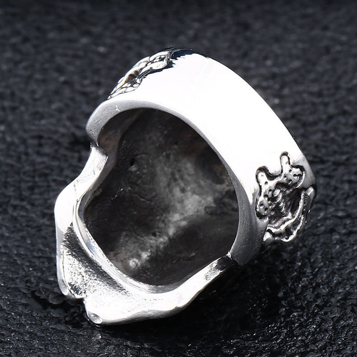 RUBY&SAPPHIRE EYE STAINLESS STEEL SKULL RING