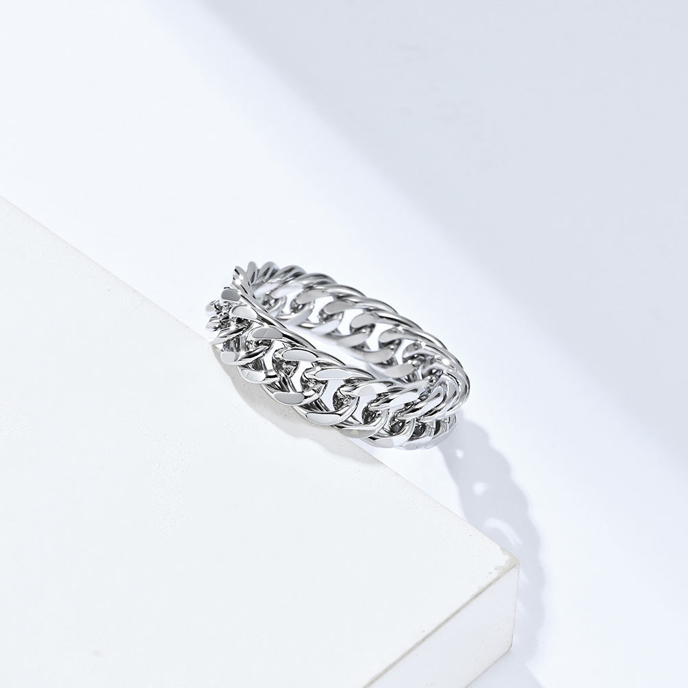 MINIMALIST DOUBLE WEAVE CHAIN STAINLESS STEEL RING