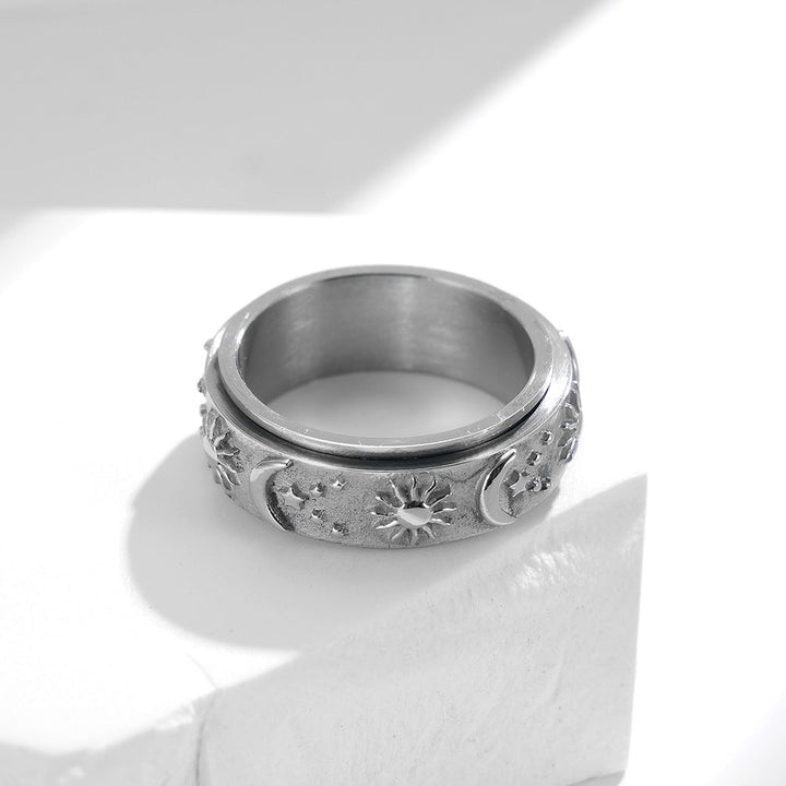 MOON STAR SUN STAINLESS STEEL SPINNER RING