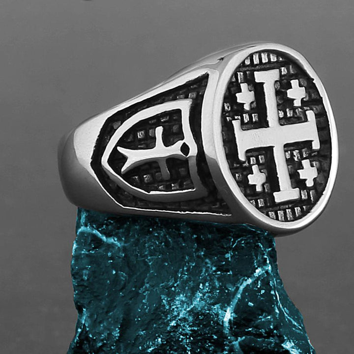 JERUSALEM CROSS STAINLESS STEEL RELIGION RING