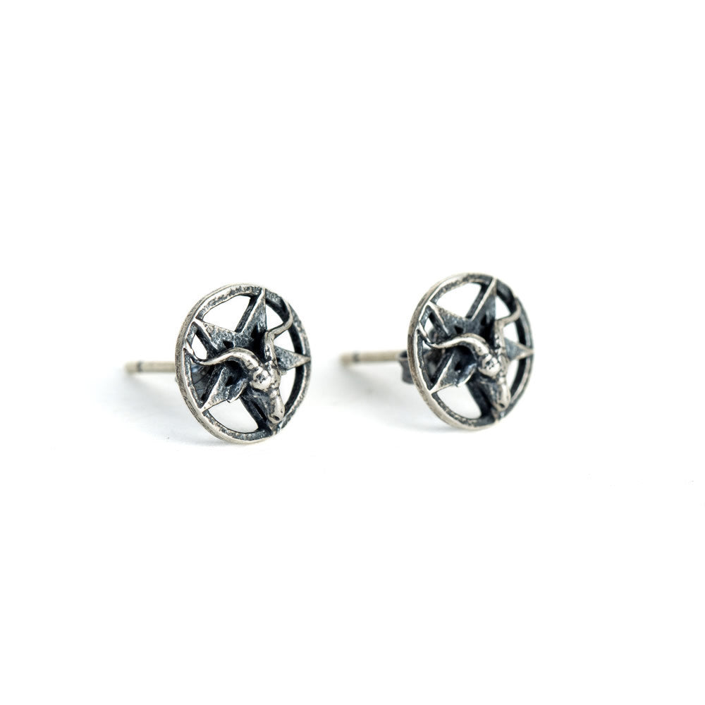 BAPHOMET STERLING SILVER SATAN STUD EARRINGS