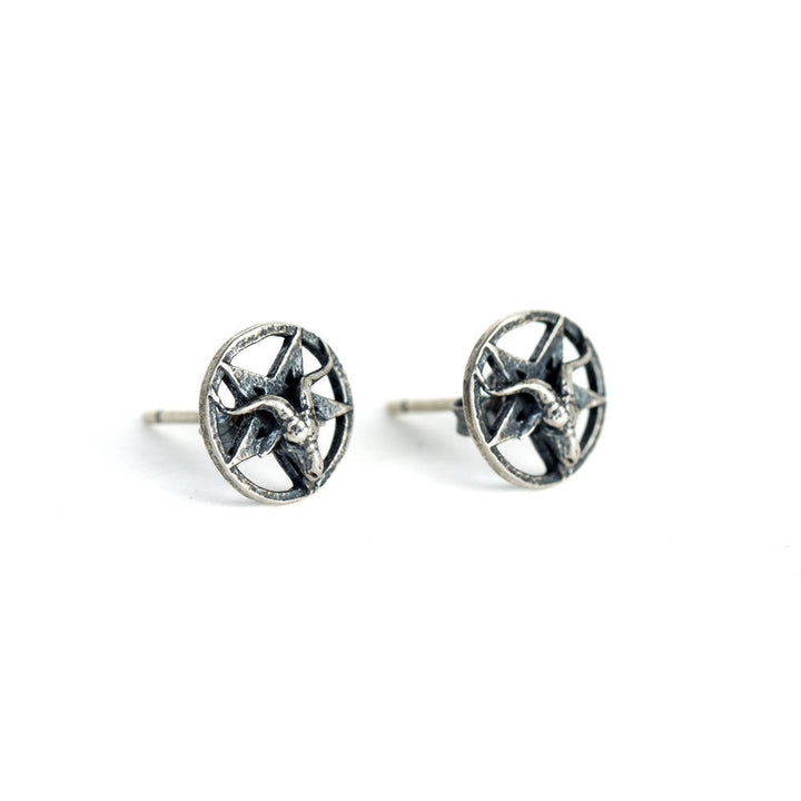 BAPHOMET STERLING SILVER SATAN STUD EARRINGS