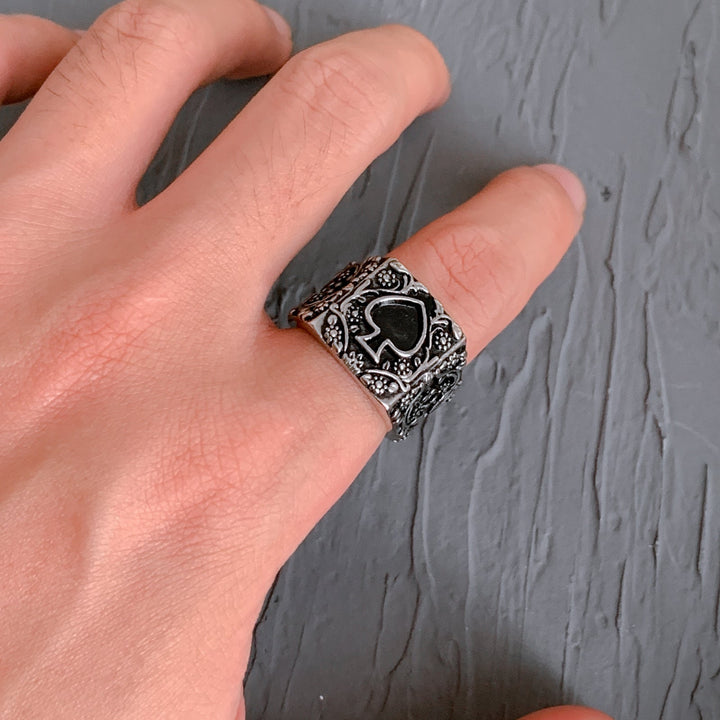 POKER SPADES STAINLESS STEEL BIKER RING