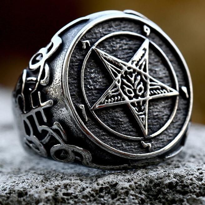 SIGIL OF BAPHOMET STAINLESS STEEL SATAN RING