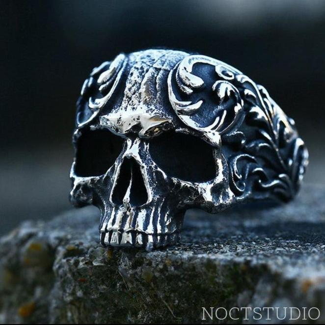 VINTAGE PATTERN STAINLESS STEEL SKULL RING