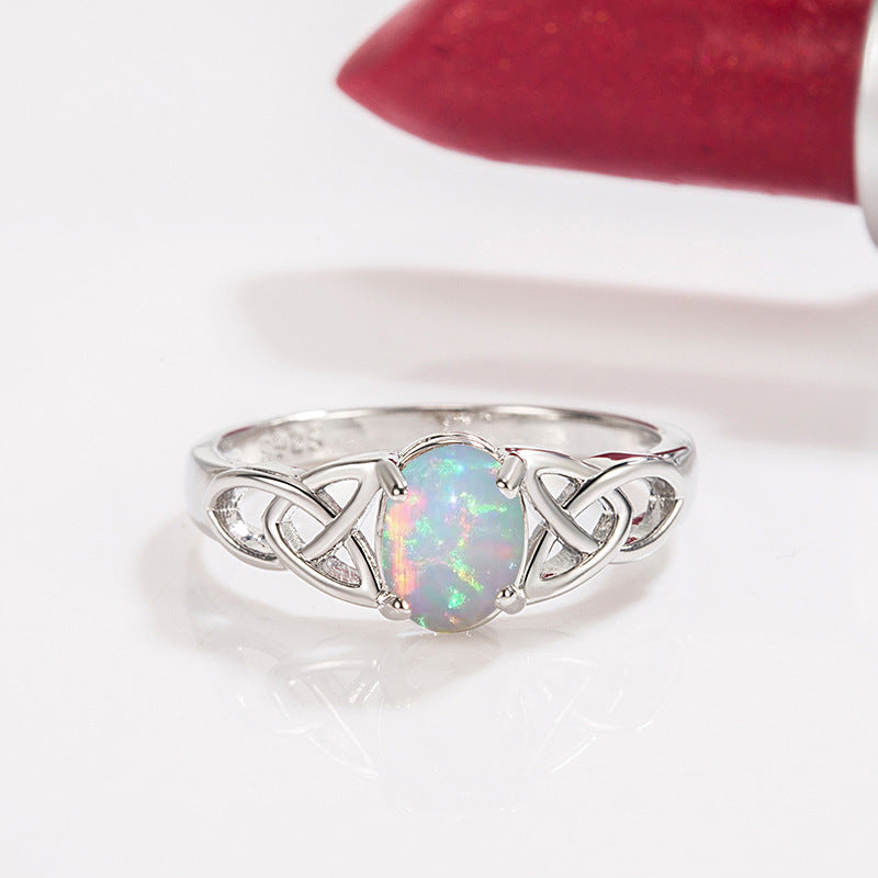 CELTIC KNOT OPAL STAINLESS STEEL GEMSTONE RING