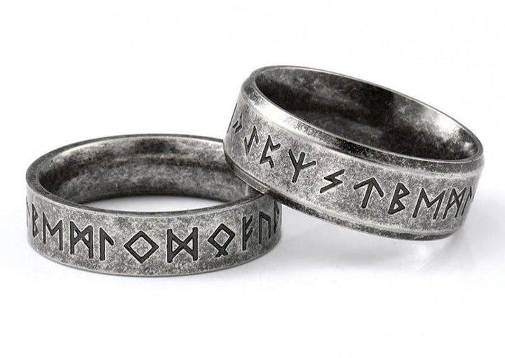 VINTAGE VIKING RUNES STAINLESS STEEL RING