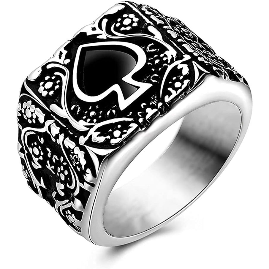 POKER SPADES STAINLESS STEEL BIKER RING