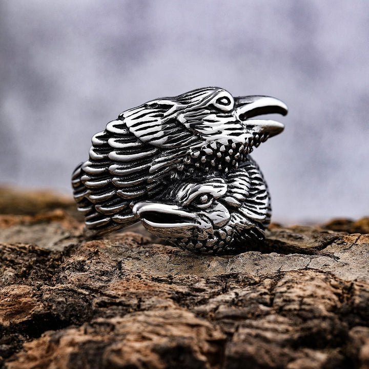 ODIN RAVENS HUGINN AND MUNIN STAINLESS STEEL VIKING RING