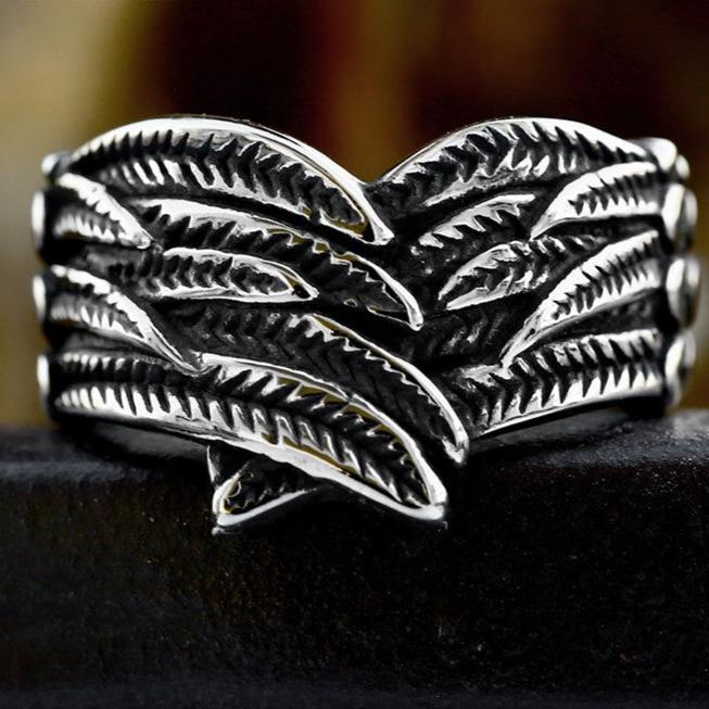 ANGEL WINGS RETRO FEATHER STAINLESS STEEL RING