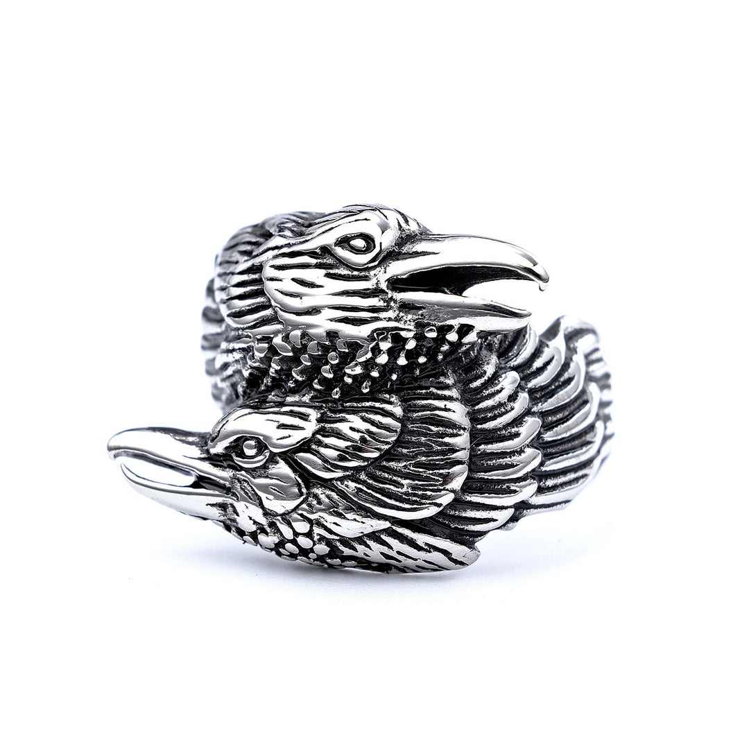 ODIN RAVENS HUGINN AND MUNIN STAINLESS STEEL VIKING RING