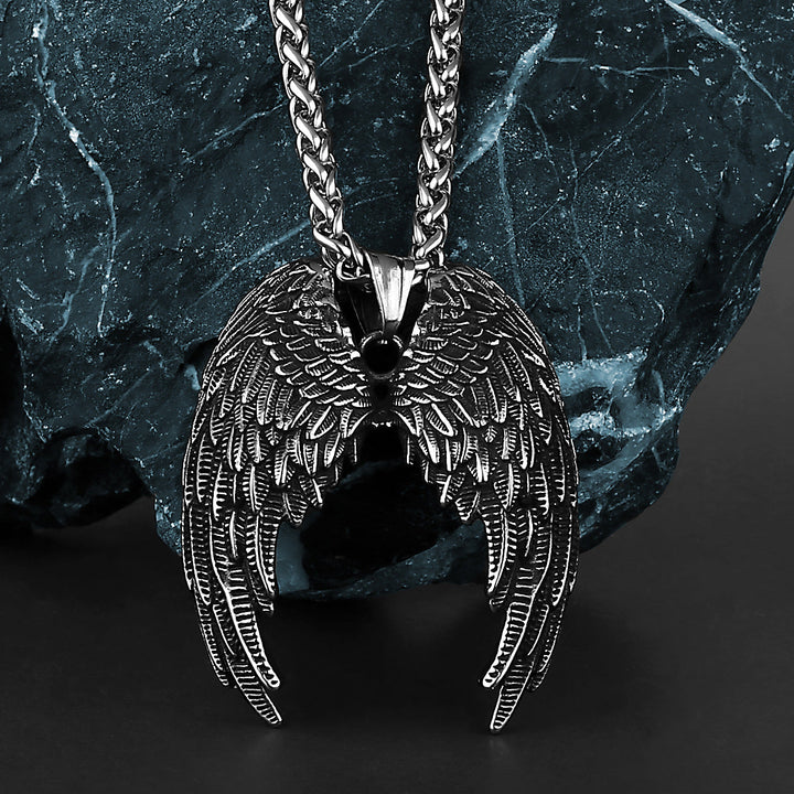 VINTAGE ANGEL WINGS STAINLESS STEEL PENDANT