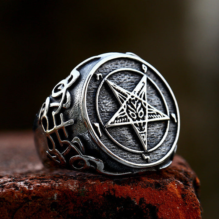 SIGIL OF BAPHOMET STAINLESS STEEL SATAN RING