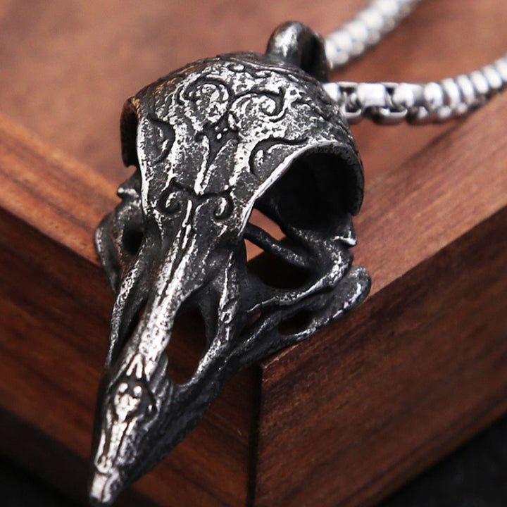 RETRO RAVEN STAINLESS STEEL SKULL PENDANT