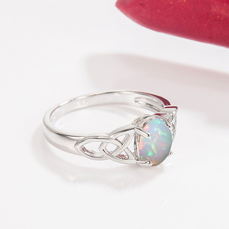 CELTIC KNOT OPAL STAINLESS STEEL GEMSTONE RING