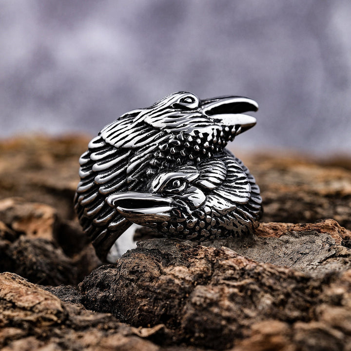 ODIN RAVENS HUGINN AND MUNIN STAINLESS STEEL VIKING RING