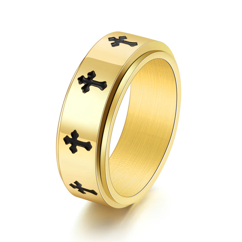 SIMPLE CROSS STAINLESS STEEL SPINNER RING