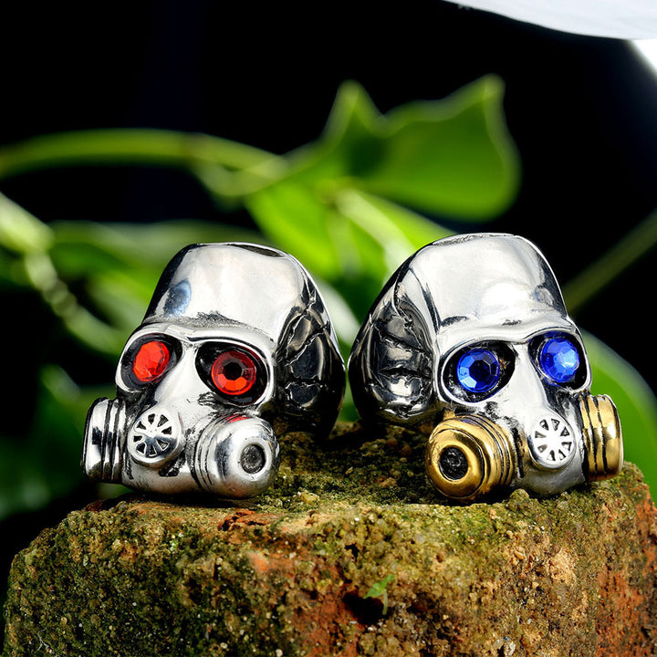 SKULL GAS MASK RESPIRATOR STERLING SILVER RING