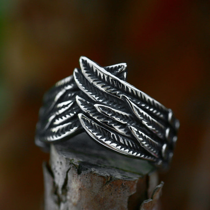 ANGEL WINGS RETRO FEATHER STAINLESS STEEL RING