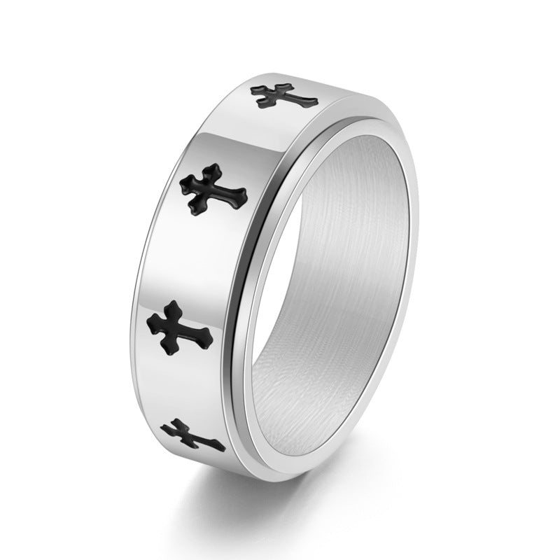 SIMPLE CROSS STAINLESS STEEL SPINNER RING