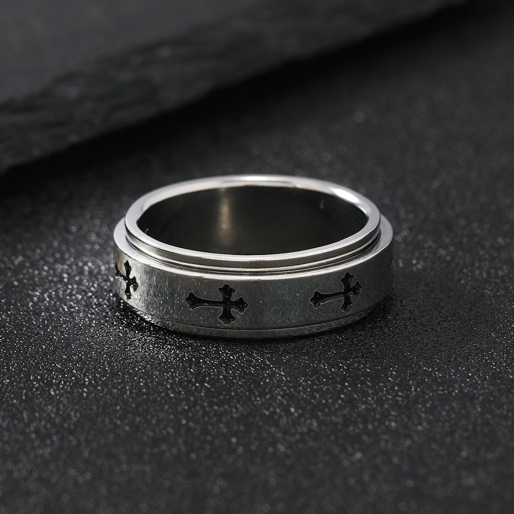 SIMPLE CROSS STAINLESS STEEL SPINNER RING