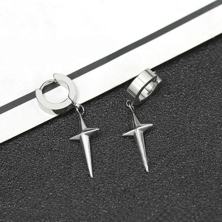 4 POINTED STAR STAINLESS STEEL HOOP EARRINGS