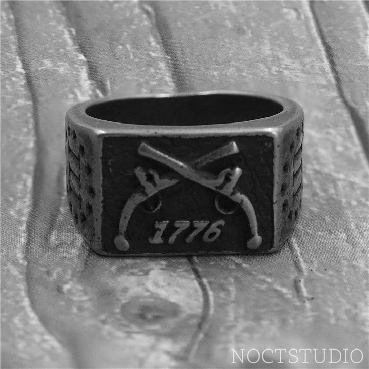 1776 CROSSED GUNS STAINLESS STEEL RING