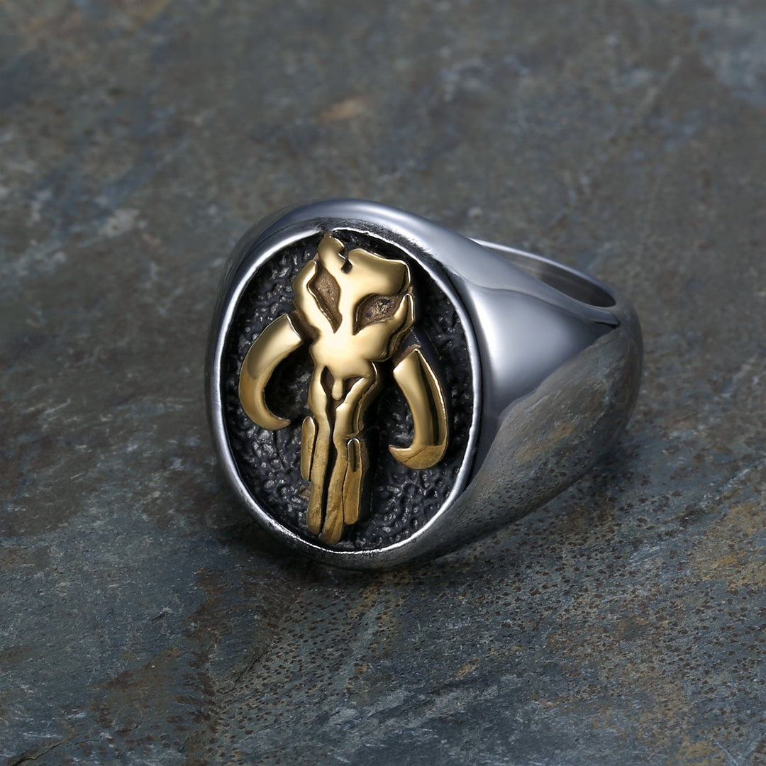 MANDALORIAN SYMBOL STAINLESS STEEL SKULL RING