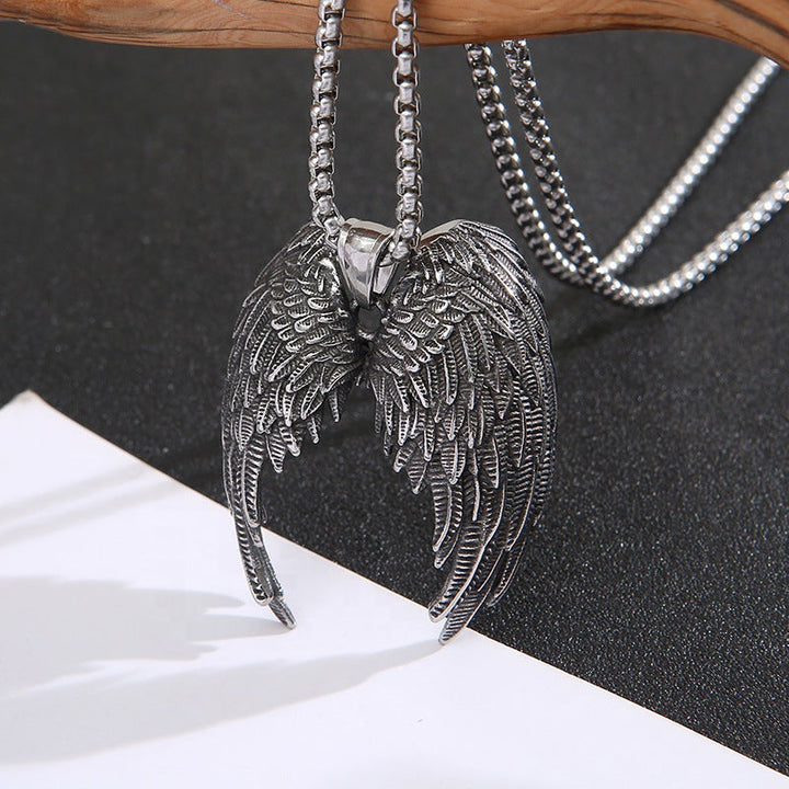 VINTAGE ANGEL WINGS STAINLESS STEEL PENDANT