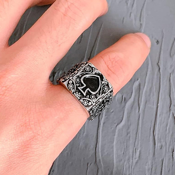 POKER SPADES STAINLESS STEEL BIKER RING