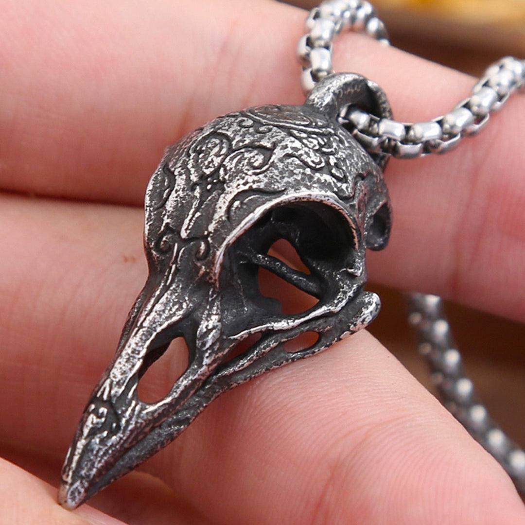 RETRO RAVEN STAINLESS STEEL SKULL PENDANT