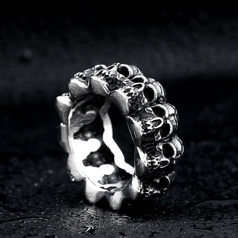 SURROUNDED TITANIUM STAINLESS STEEL SKULL RING