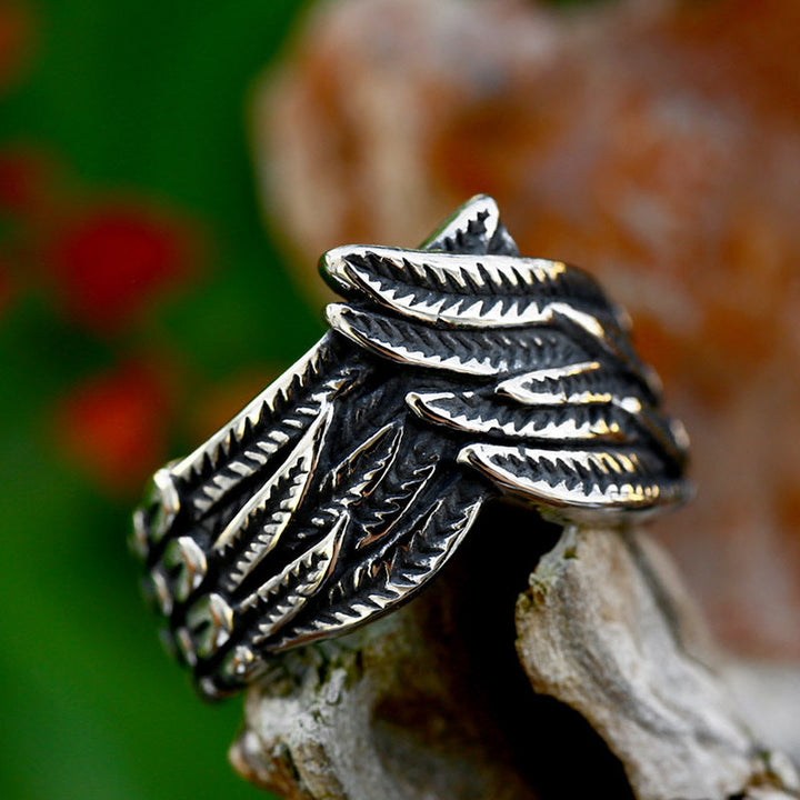 ANGEL WINGS RETRO FEATHER STAINLESS STEEL RING