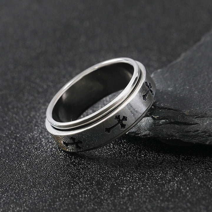 SIMPLE CROSS STAINLESS STEEL SPINNER RING