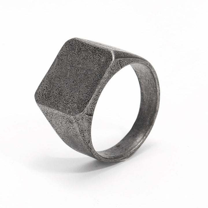 RETRO SIMPLE PLAIN STAINLESS STEEL SQUARE RING