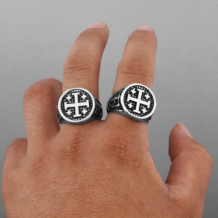 JERUSALEM CROSS STAINLESS STEEL RELIGION RING