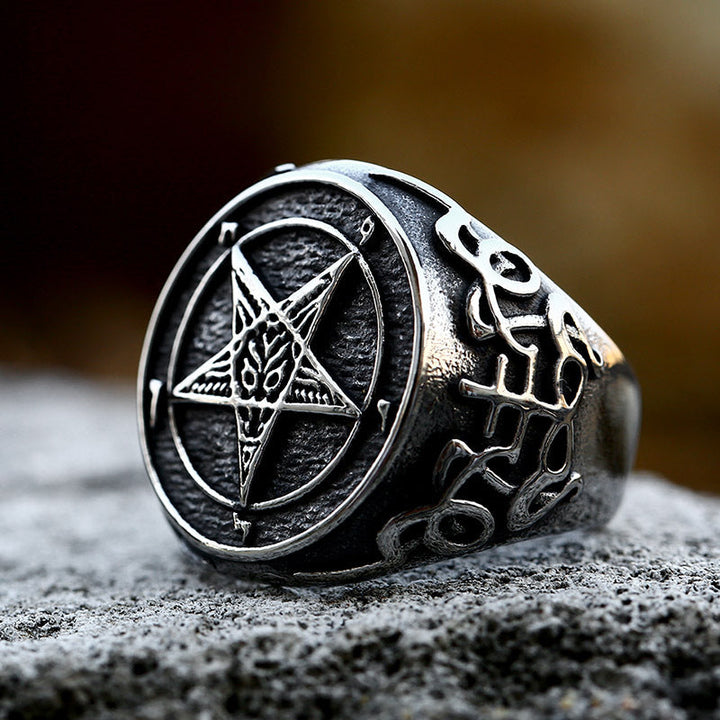 SIGIL OF BAPHOMET STAINLESS STEEL SATAN RING