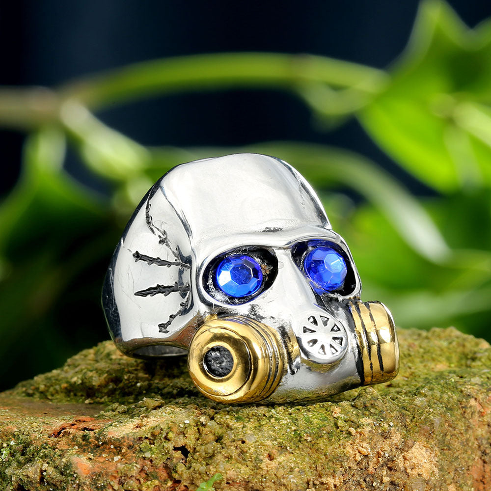 SKULL GAS MASK RESPIRATOR STERLING SILVER RING