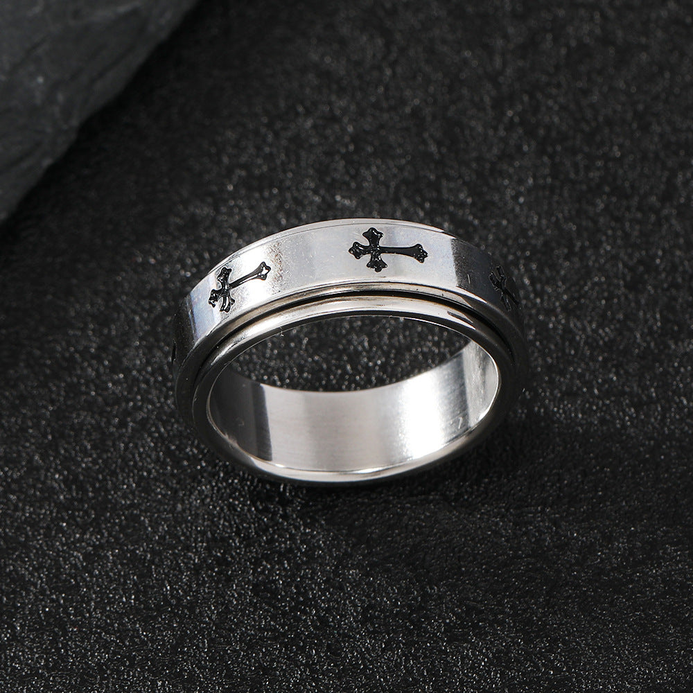 SIMPLE CROSS STAINLESS STEEL SPINNER RING