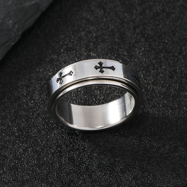 SIMPLE CROSS STAINLESS STEEL SPINNER RING