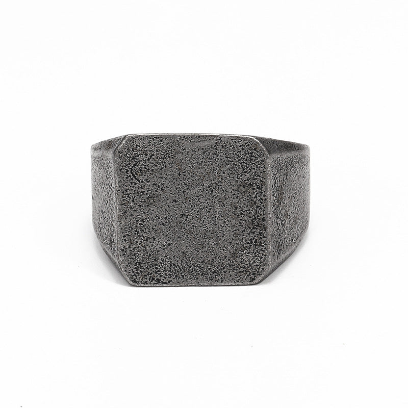 RETRO SIMPLE PLAIN STAINLESS STEEL SQUARE RING