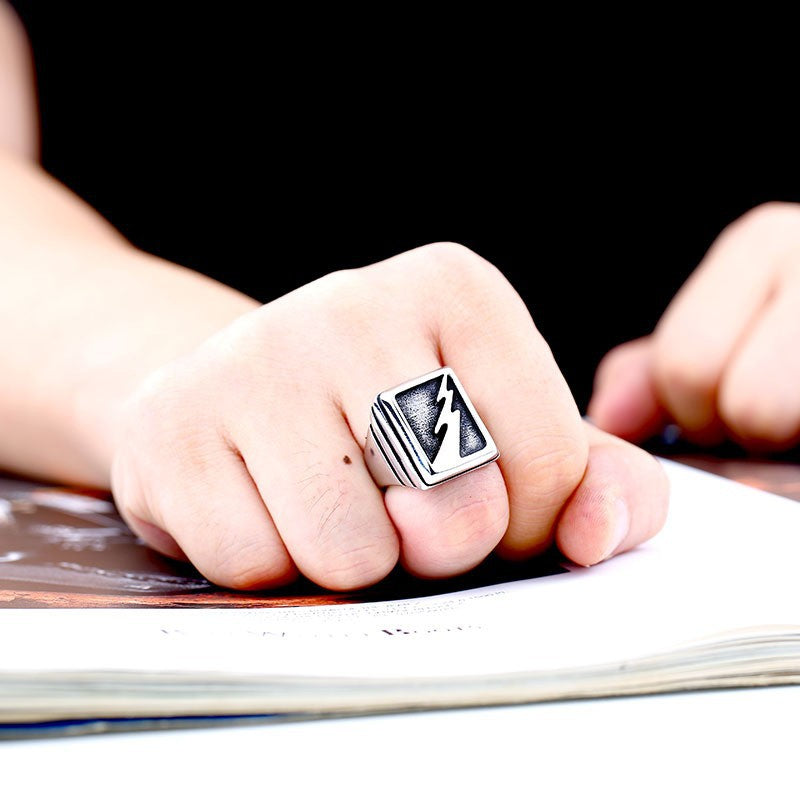 LIGHTNING BOLT STAINLESS STEEL RING