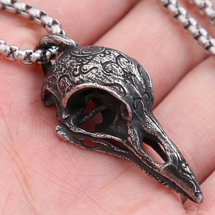 RETRO RAVEN STAINLESS STEEL SKULL PENDANT