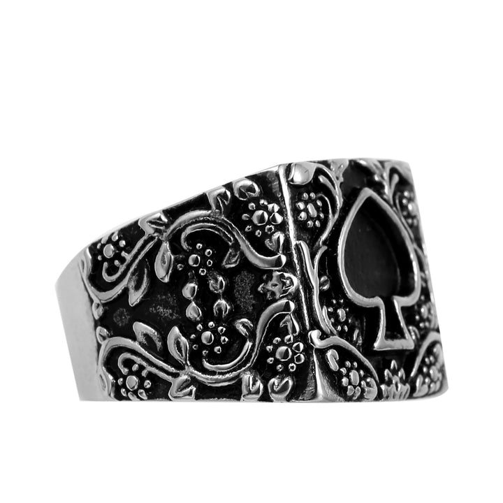 POKER SPADES STAINLESS STEEL BIKER RING