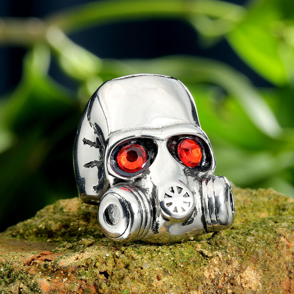 SKULL GAS MASK RESPIRATOR STERLING SILVER RING