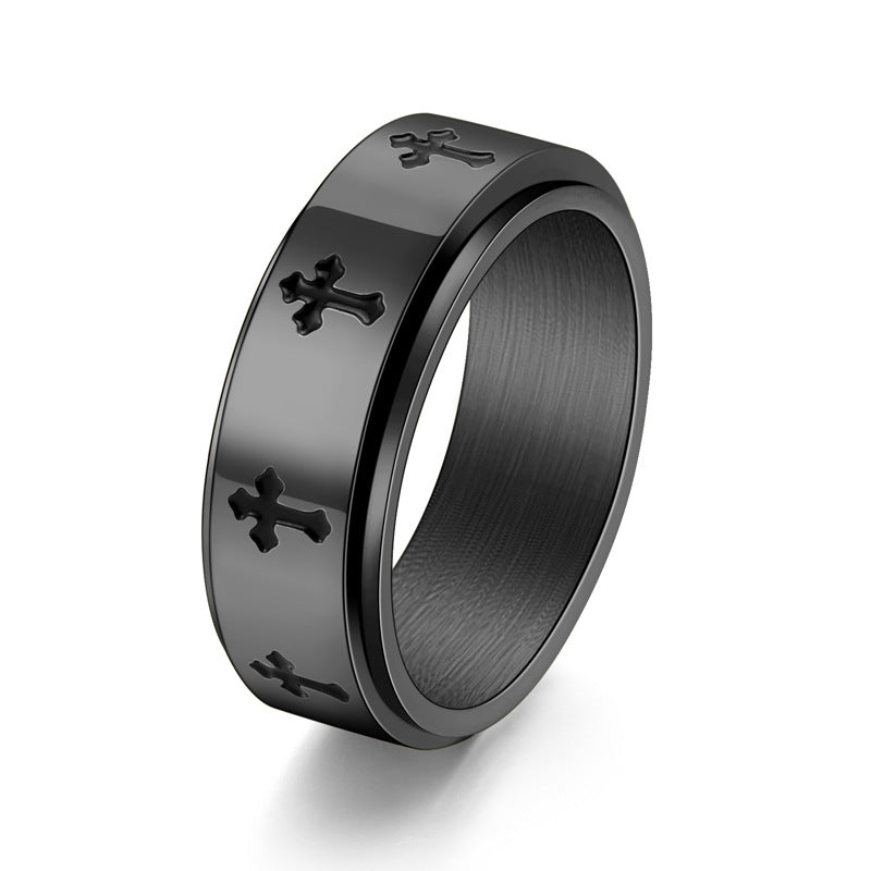 SIMPLE CROSS STAINLESS STEEL SPINNER RING