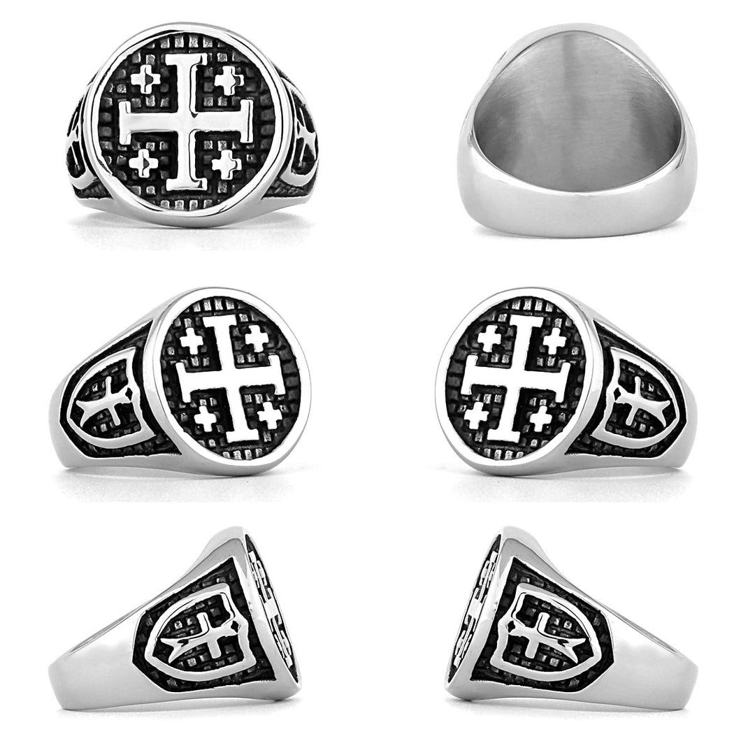 JERUSALEM CROSS STAINLESS STEEL RELIGION RING