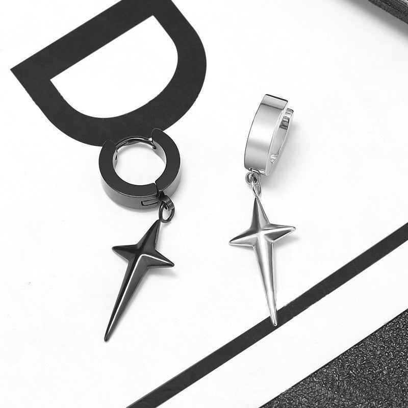 4 POINTED STAR STAINLESS STEEL HOOP EARRINGS